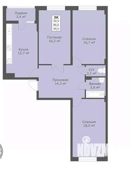 3-к квартира, вторичка, 90м2, 11/18 этаж