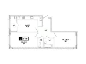 2-к квартира, вторичка, 58м2, 4/12 этаж