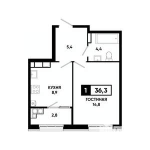 1-к квартира, вторичка, 36м2, 17/18 этаж