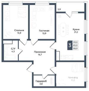 3-к квартира, вторичка, 89м2, 6/20 этаж