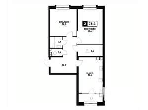 2-к квартира, вторичка, 76м2, 3/16 этаж