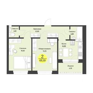 2-к квартира, вторичка, 67м2, 10/12 этаж