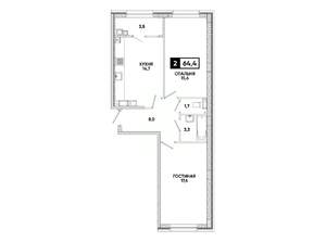 2-к квартира, вторичка, 64м2, 15/16 этаж