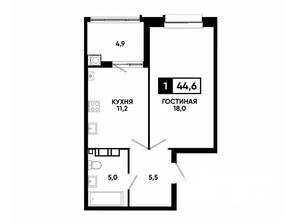 1-к квартира, вторичка, 45м2, 6/24 этаж