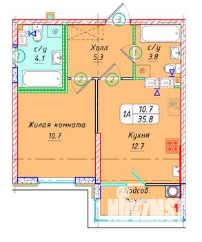 1-к квартира, вторичка, 36м2, 5/22 этаж