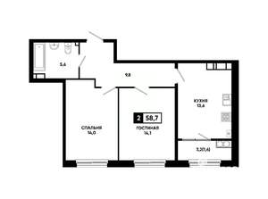 2-к квартира, вторичка, 59м2, 18/24 этаж