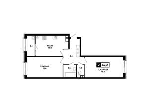 2-к квартира, вторичка, 62м2, 9/12 этаж