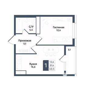1-к квартира, вторичка, 41м2, 4/20 этаж