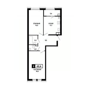 2-к квартира, вторичка, 63м2, 11/16 этаж