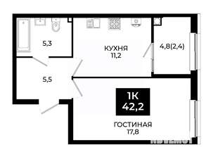 1-к квартира, вторичка, 42м2, 2/24 этаж