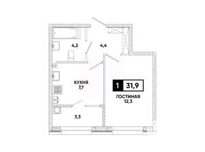 1-к квартира, вторичка, 32м2, 2/12 этаж