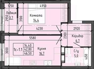 1-к квартира, вторичка, 46м2, 6/25 этаж