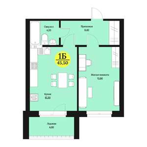 1-к квартира, строящийся дом, 46м2, 6/12 этаж