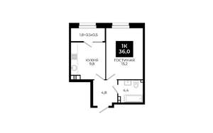 1-к квартира, вторичка, 36м2, 7/24 этаж