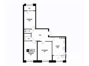 3-к квартира, вторичка, 87м2, 15/22 этаж