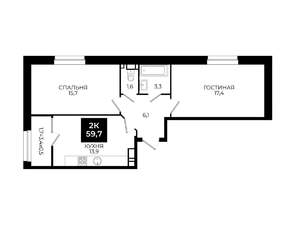 2-к квартира, вторичка, 60м2, 18/24 этаж