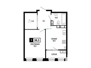 1-к квартира, вторичка, 38м2, 17/24 этаж