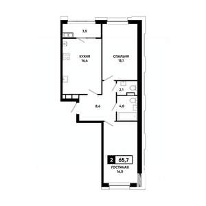 2-к квартира, вторичка, 66м2, 14/20 этаж