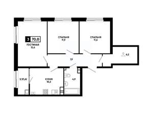 3-к квартира, вторичка, 70м2, 11/24 этаж