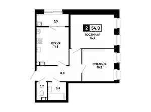 2-к квартира, вторичка, 54м2, 10/24 этаж