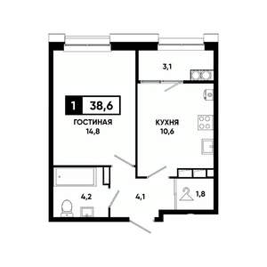 1-к квартира, вторичка, 39м2, 14/20 этаж