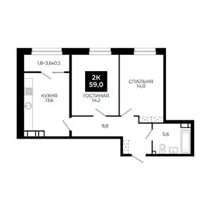 2-к квартира, вторичка, 59м2, 19/24 этаж