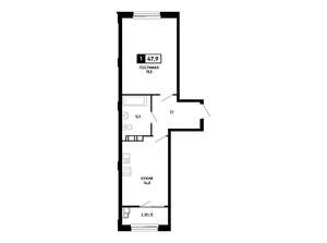 1-к квартира, вторичка, 48м2, 6/14 этаж