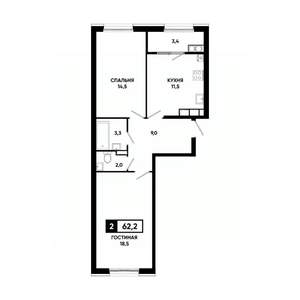 2-к квартира, вторичка, 62м2, 18/18 этаж