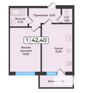 1-к квартира, вторичка, 42м2, 3/5 этаж