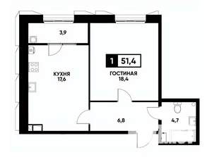 1-к квартира, вторичка, 51м2, 3/18 этаж
