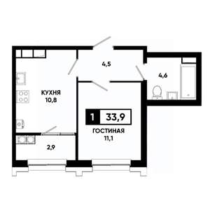 1-к квартира, строящийся дом, 34м2, 18/21 этаж