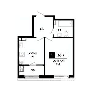 1-к квартира, вторичка, 37м2, 7/18 этаж