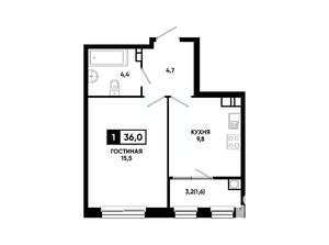 1-к квартира, вторичка, 36м2, 6/14 этаж