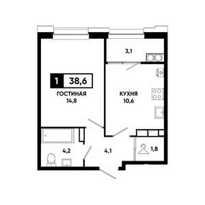 1-к квартира, вторичка, 39м2, 13/20 этаж