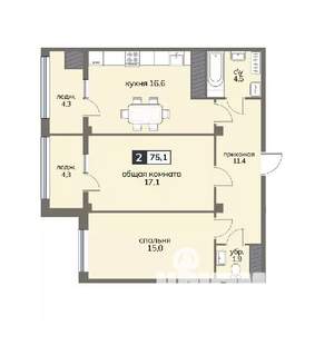 2-к квартира, строящийся дом, 75м2, 9/12 этаж