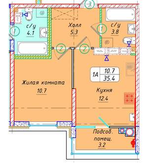 1-к квартира, вторичка, 35м2, 20/21 этаж