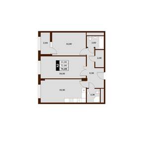 2-к квартира, вторичка, 75м2, 9/14 этаж