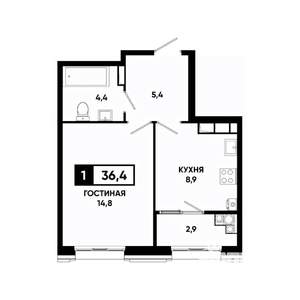 1-к квартира, вторичка, 36м2, 15/16 этаж