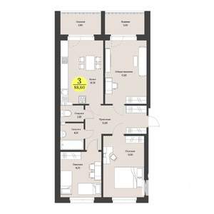 3-к квартира, строящийся дом, 89м2, 5/12 этаж