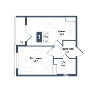 1-к квартира, вторичка, 40м2, 12/20 этаж