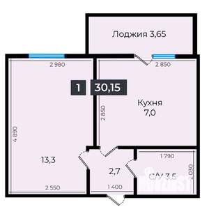 1-к квартира, строящийся дом, 30м2, 1/16 этаж