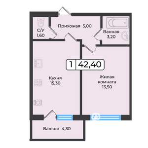 1-к квартира, вторичка, 42м2, 3/5 этаж