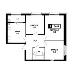 3-к квартира, вторичка, 67м2, 2/16 этаж