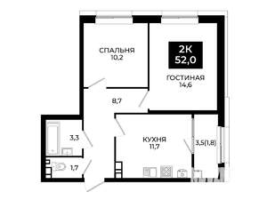 2-к квартира, вторичка, 52м2, 15/24 этаж
