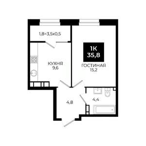 1-к квартира, вторичка, 36м2, 16/24 этаж