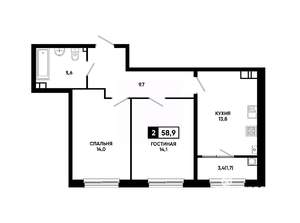 2-к квартира, вторичка, 59м2, 3/24 этаж