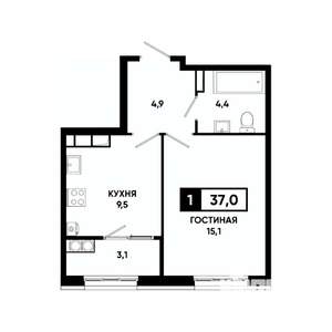 1-к квартира, вторичка, 37м2, 13/18 этаж