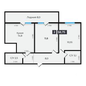 2-к квартира, вторичка, 59м2, 12/17 этаж