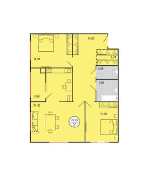 2-к квартира, строящийся дом, 71м2, 5/5 этаж