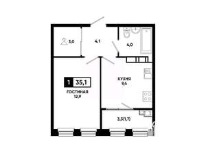 1-к квартира, вторичка, 35м2, 14/14 этаж